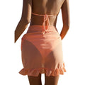 Women Swimsuit Bikini Cover-Ups Skirt Summer Solid Color Beach Wrap Skirt Swimwear Female Ruffles Trim Lace Up Sarong Cover Ups
