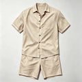 Men Linen Two Piece Outfit Short Sleeve Lapel Button | SAMAG