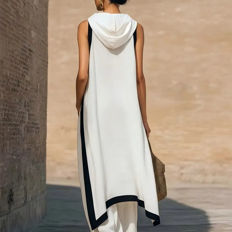 2026 New European American Women's Two-Piece Set: Solid Sleeveless Blouse with High Waist Pants, Elegant Casual Matching Outfit