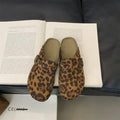 New Classic Women's Leopard Closed Toe Cork Flats Slippers Ladies Leopard Cork Slippers Camo Mule Clogs Shoes  Zapatos De Mujer