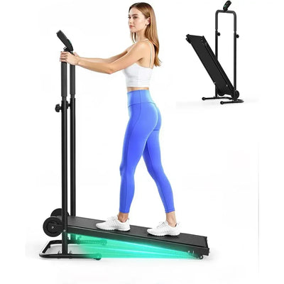 Compact Foldable Manual Treadmill with Dual Wheels, Mixed | SAMAG