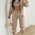Women's New Fleece Heart-shaped Print Sports and Leisure Three-piece Suit, Long-sleeved Jacket and Half Vest and Drawstring Pants, Machine Washable