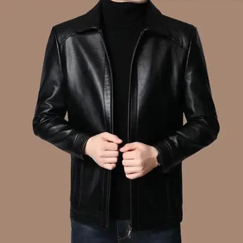 Faux Leather Men Jackets Coats Stand Collar Zipper Coat Solid Casual Regular Splice Simple Jacket Outerwear Autumn Winter