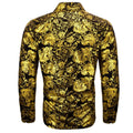 Luxury Silk Shirts for Men Long Sleeve Gold Black Floral | SAMAG