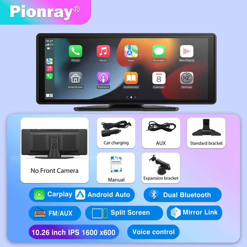 Carplay Screen for Car, 10" Portable Wireless Carplay&Android Auto, ar Stereo Audio Receivers for Car GPS Navigation Mirror Link
