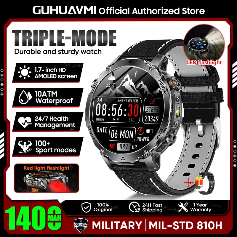 TANK Ultra 1400mAh Battery Military Smart Watch 10ATM Waterproof Heart Rate Tactical LED Flashlight Men - Visuel 17 | SAMAG