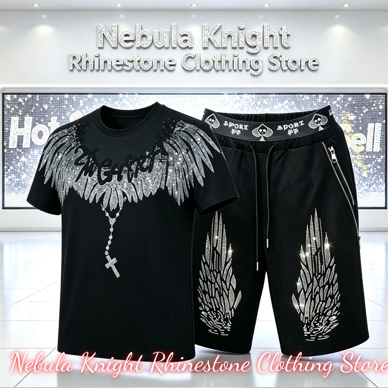 Men's Rhinestone Tracksuit Set European Luxury Streetwear Casual Daily Outfit T - Shirt And Pants - View 4 | SAMAG