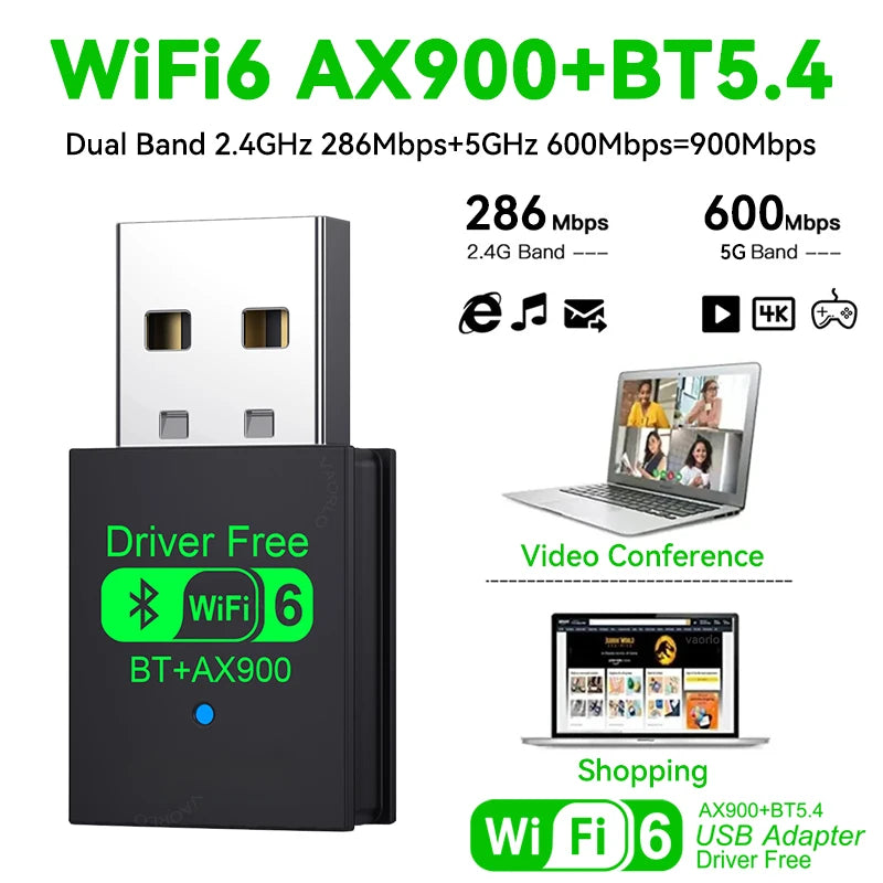 2 IN 1 WIFI6 AX900 USB WiFi Bluetooth 5.4 Wireless Adapter Dual Band 2.4G+5GHz 900Mbps Network Card - Visuel 3 | SAMAG