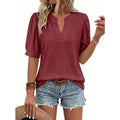 Dokotoo Womens Summer Business Casual Blouses V Neck Short Sleeve Shirts Eyelet Cute Lace Tops