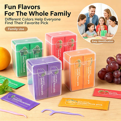 4 Fruit Flavors Individually Wrapped Dental Floss Picks | SAMAG