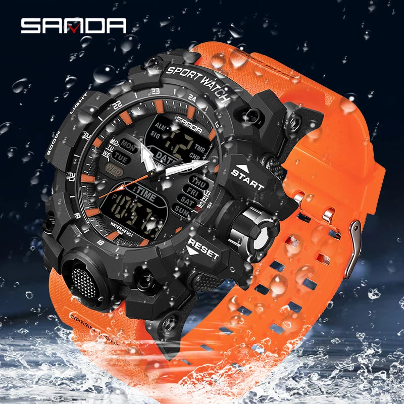 SANDA Men Quartz Watches G Style Military Sports LED Digital Outdoor Waterproof Dual Display Wristwatch - Visuel 3 | SAMAG