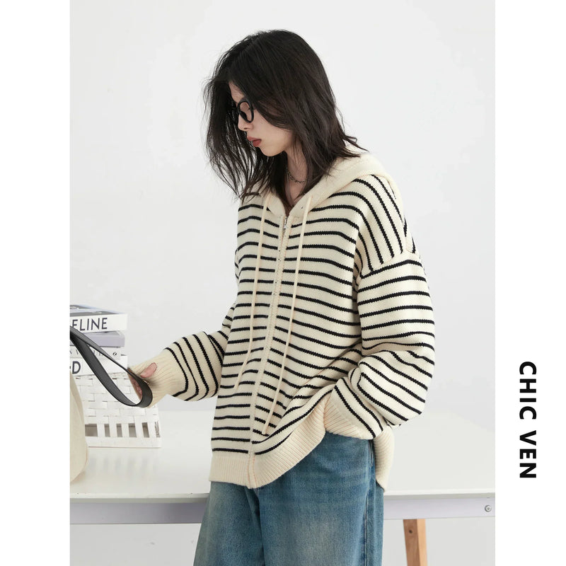CHIC VEN Women Fashion Cardigan Casual Hooded Striped - View 7 | SAMAG