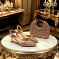 New Italian Pumps and Bag To Party 2026 INS Style Pointed Metalldekoration Rhinestone Elegant Gold Color High Heels for Women