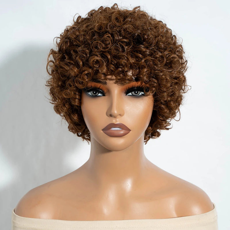 Lekker Black Short Pixie Cut Curly Bob 100% Human Hair Wigs For Women Brazilian Remy Hair Full Machine Made Glueless Daily Wigs