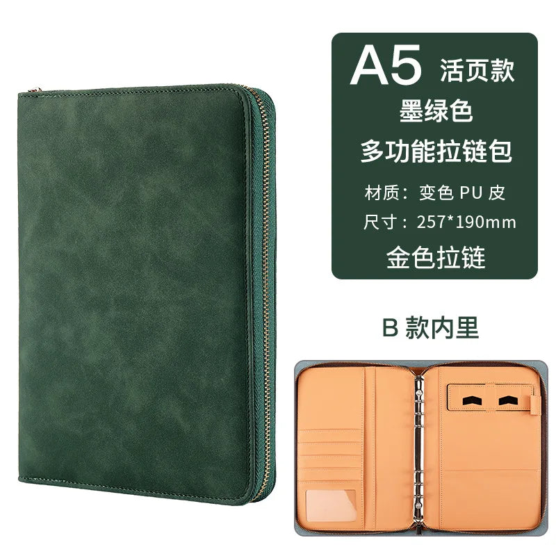 New A5 Binder with Phone stand,PU Leather Portfolio Budget Binder Cover,6 Rings Refillable Notebook Planner Cover with Zipper