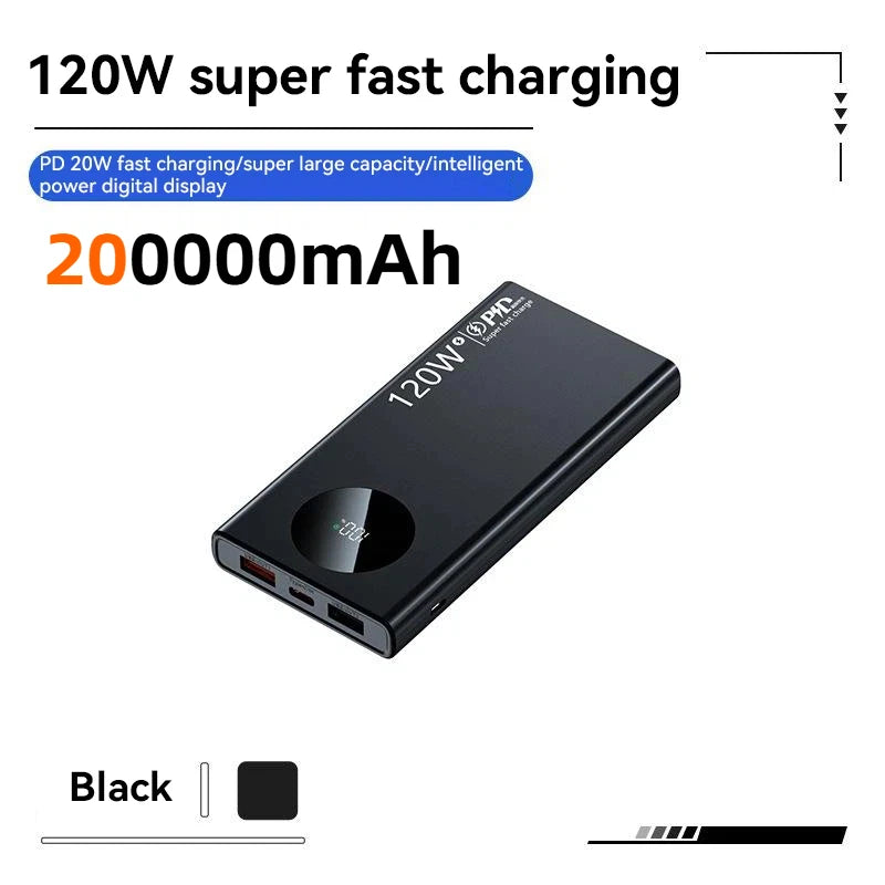 Lenovo 200000mAh Power Bank 120W PD Super Fast Charging Portable Power Bank Large Capacity External Battery With Digital Display