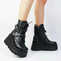 New Women's Pu Leather Ankle Boots Women Autumn Winter Round Toe Lace Up Shoes Woman Motorcycle Platform Botas Gothic Shoes