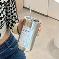 600ml Portable Thermos Cup 304 Stainless Steel Coffee Mug Thermal Leak-proof Water Bottle with Straw Insulated Bottle Drinkware
