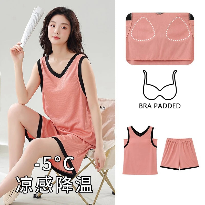 Women Summer Shorts Cool Pyjamas Black Sleeveless Pj Set | SAMAG
