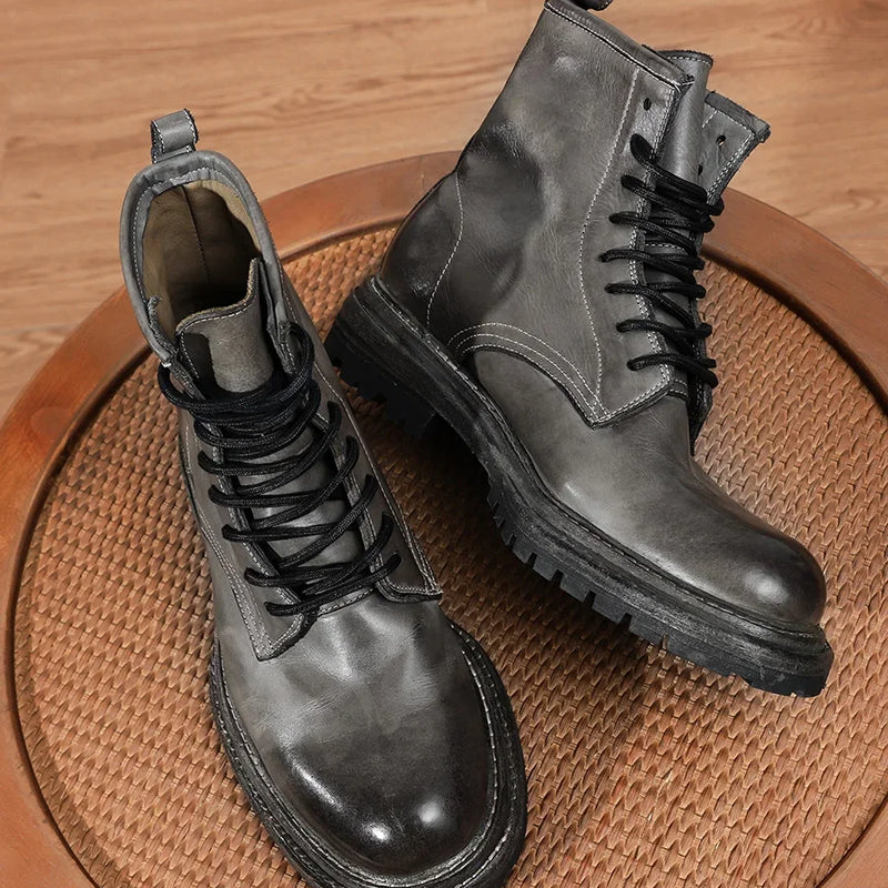 Goodyear welted Heavy Industry Horse Leather Retro  Boots High Top leather sole couple designer women Boots