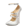 European And American Metal Heel Nightclub Large Size High Heels Elegant Slim Straps Banquet Super High Heels Solid Color
