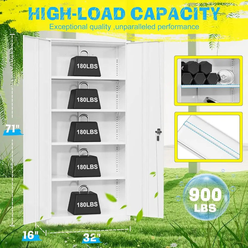 Metal Storage Cabinet, Garage Cabinet with Doand Shelves Lockable Steel Multiunctional Cabi, White ile Cabior Home, Oice, Garage