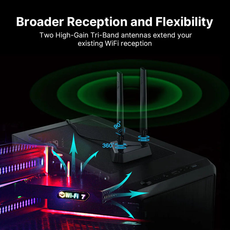 WIFI 7 BE200 BT5.4 FV - BE8800RGB PCIE Adapter WiFi7 802.11BE External Antenna 120CM Cable Wireless - Visuel 4 | SAMAG