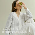 SUJIIN Women 2 Piece Outfits Pajamas Set Autumn Winter Casual Sleepwear Woman Striped Cardigan Tops Trousers Loungewear SH006
