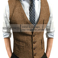 Men's Suit Vest V Neck Notched Lapel Slim Fit Leisure Wool Herringbone Tweed Vest Men for Wedding Groomsmen Mens Waistcoat Vest