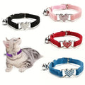 Heart Shaped Cat Collar With Bell Safety Elastic Adjustable Collar Soft Cat Crystal Collar For Kitten Puppy Pet Supplies
