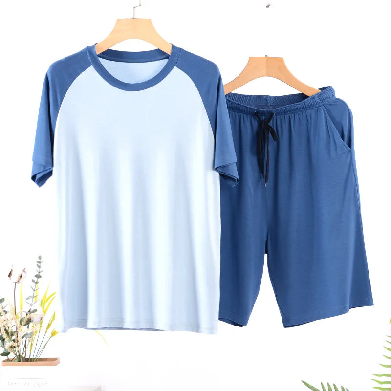 Sleepwear Summer Pajamas Men's Set Home Wear Adult Spring Lightweight Loose Short-sleeved Shorts 2pcs Casual Underwear