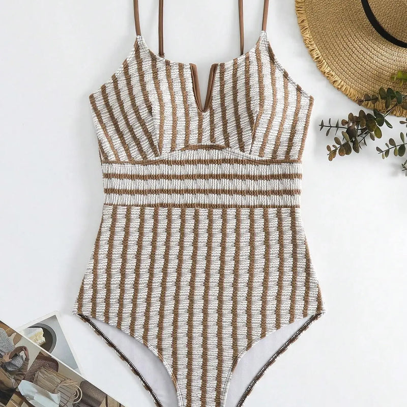 Striped One Piece Swimsuit Women Full Bust Push Up Tummy | SAMAG