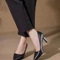 Soft PU Non-slip Single Shoe Work Shoes Women's Pumps Black Professional Interview High Heels Mid Heeled Work Leather Shoes
