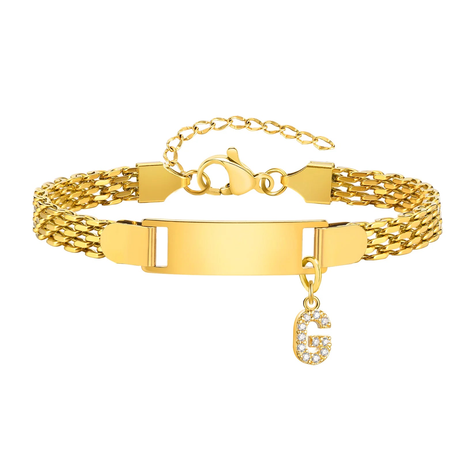 Vnox A-Z letters Baby Bracelets, Stainless Steel Strap Chain for Kids With Cute Letter Blank Bar, Children Jewelry Gift