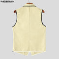 INCERUN Summer Men Vests Patchwork Lapel Sleeveless Button Casual Male Waistcoats Streetwear 2025 Fashion Vests Oversize S-5XL