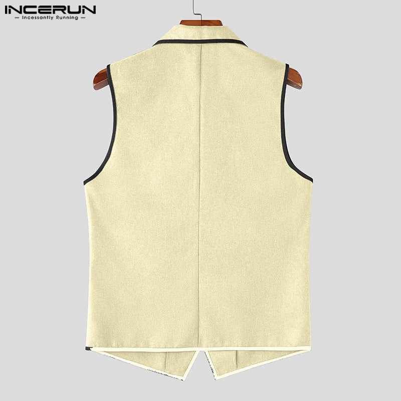 INCERUN Summer Men Vests Patchwork Lapel Sleeveless Button Casual Male Waistcoats Streetwear 2025 Fashion Vests Oversize S-5XL