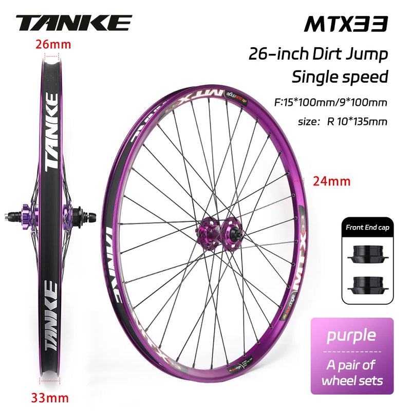 TANKE MTB Wheelset 26 inch Disc Brake MTB single-speed DJ AM Enduro DH Wheelset Hub MTX33/39 aluminum alloy Mountain wheel set