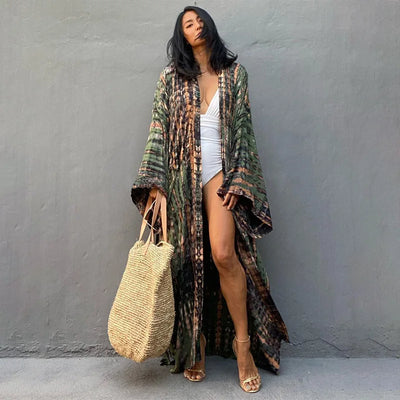 Beach Cover Ups Women Tie Dye Printed Kimono Cardigan | SAMAG