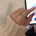 VENTFILLE 925 Sterling Silver Irregular Design Wave Golden Stackable Finger Rings Trendy Adjustable For - Visuel 2 | SAMAG