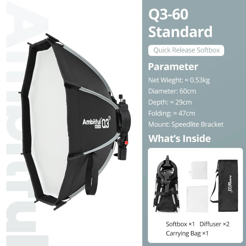 AMBITFUL Q3 On-top Camera Flashlight Softbox Quick Set-up Flash Bracket Softbox For Round Head Square Head Flash Speedlite