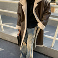 Luxury Brand Trend Winter Warmth Men Leather Trench Coat Fur Lined Long Overcoat Thick Single-Breasted Faux Fur PU Leather Coat