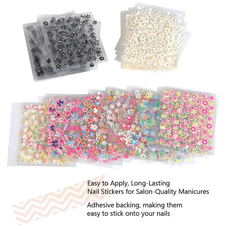 10Pcs Nail Art Transfer Stickers 3D Design Manicure Tips Decals Decorations Sheet for DIY Nail Art