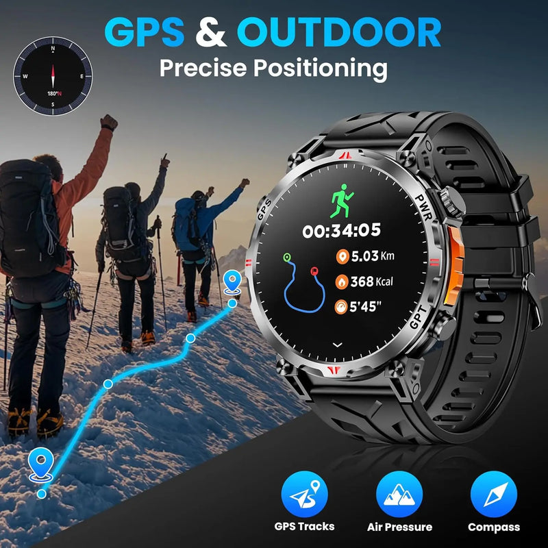 2026 New Outdoor GPS Sports Smartwatches Men Compass 10ATM Waterproof 24/7 Health Monitoring Chat GPT Bluetooth Call Smart Watch