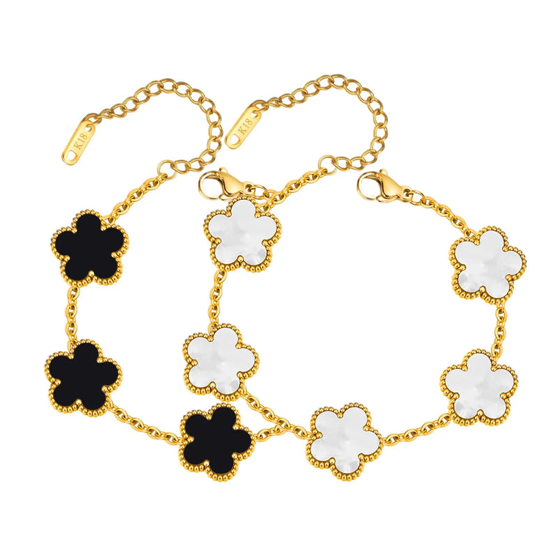 18K Gold Plated Floral Bracelets, Stainless Steel Charm Bracelet Non-Tarnish, Adjustable Lucky Chain Set Trendy Gift