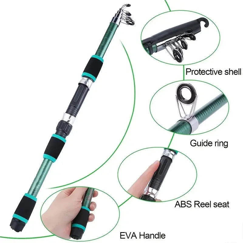 BRAVMACK Telescopic Fishing Pole Full Kit With Spinning Reel Baits Hooks Portable Travel Outdoor Angling Tackle Complete Set