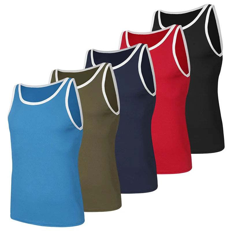 1/3/5 Pcs Men's Solid Color Simple Fashion Fitness Vest Plus Size Youth Sports Physical Education Class Sleeveless T-shirt Tight