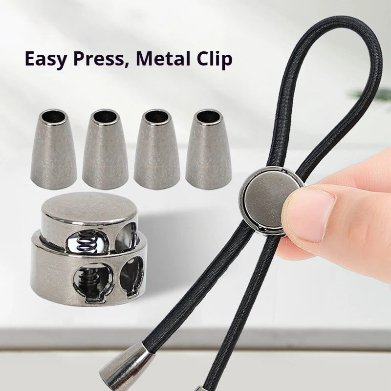 Oval Elastic Shoelace Metal Buckle Laces Unisex Quick-On/Off Shoelaces for Sneakers and Boots 1Pair/2Pair