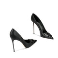 Leather Black Fashion Stiletto High Heels Women's 2025 New Pointed Shallow Mouth Single Shoes