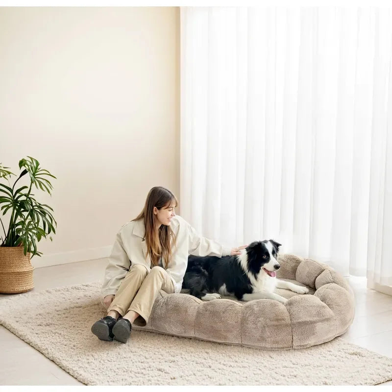 Human Pet Bed Large Dog Cat Bed Removable Washable Plush Sofa Bed Ultra Soft Floor Mat for Dogs and Cats