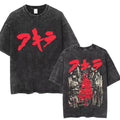 Washed Retro Japanese Anime Akira Print 100%Cotton Men Woment T-shirt Summer Autumn Daily Sports Party Casual Loose Short Sleeve